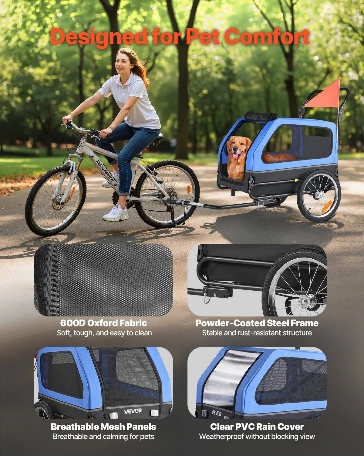 Dog Bike Trailer by Berry Charmz, supports up to 88 lbs, easy folding frame, perfect for small & large dogs, 2-in-1 design.