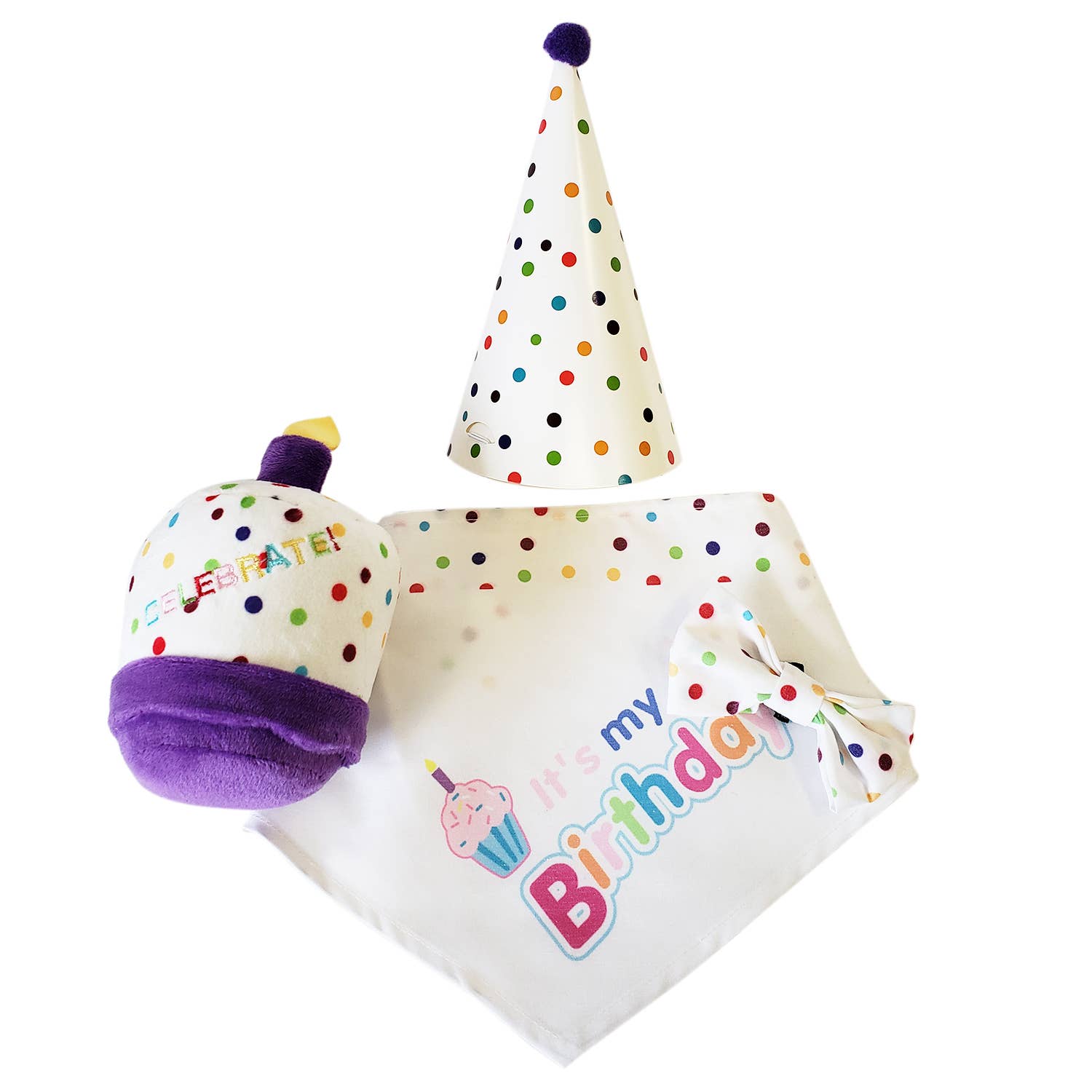 Dog Toy 4-Piece Birthday Kit Celebrate in Style with Bandana - lifestyle product image for dog toy