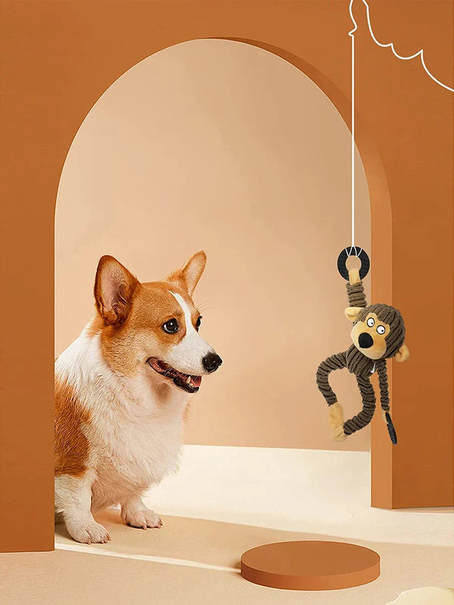 Tail Chasers Dog Chew Toy for Teething Puppies, featuring a playful monkey design for interactive fun