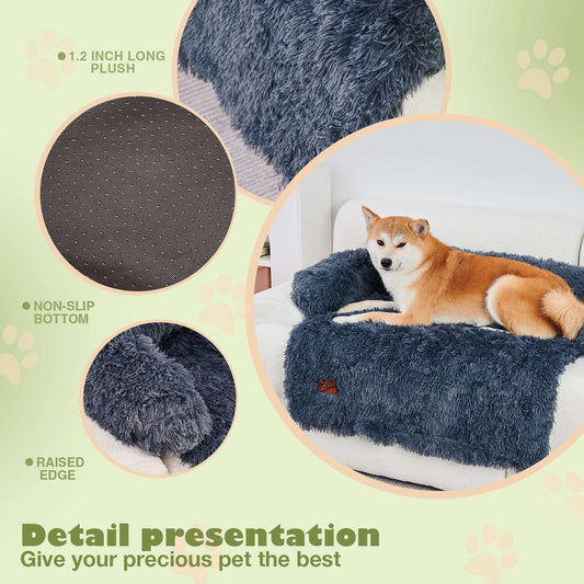 Dog Couch Bed Mat - Fluffy Plush Dog Sofa Bed With Blancket