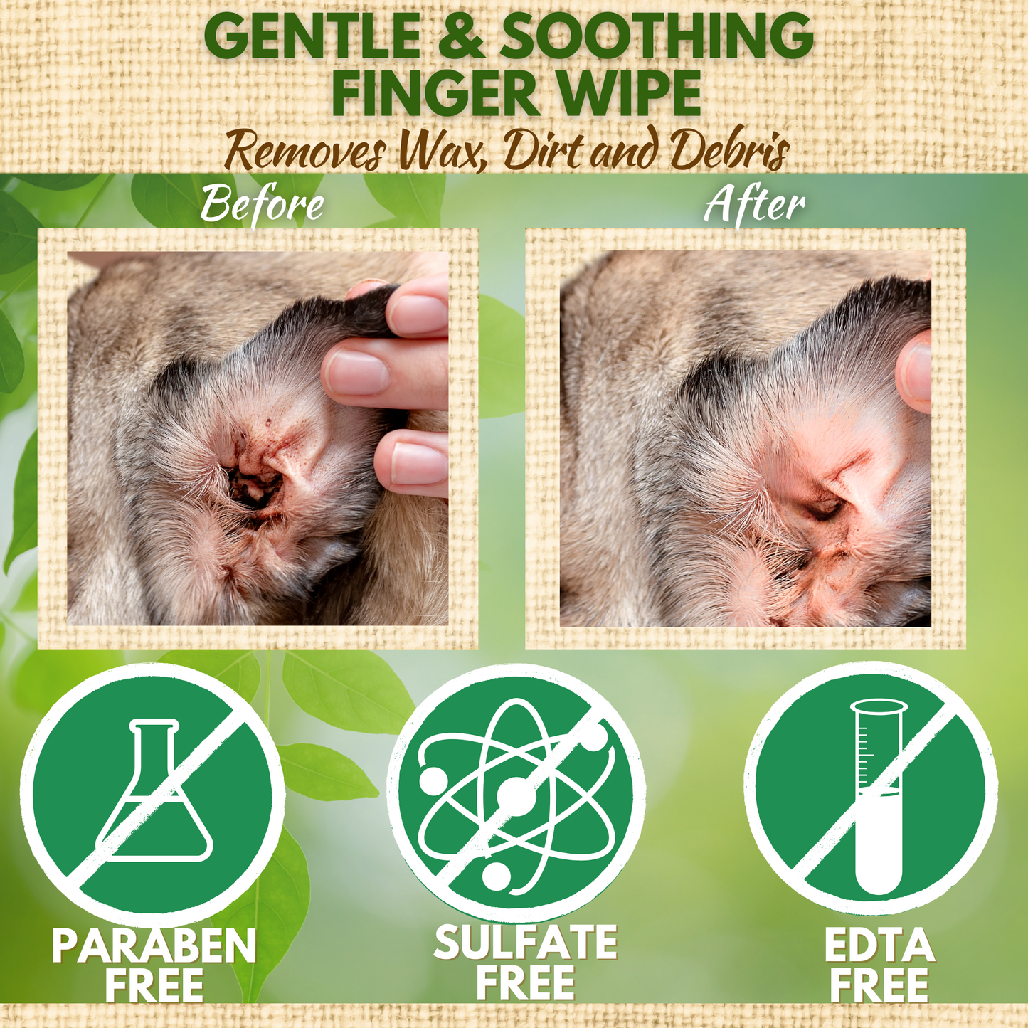 Dog Supply Natural Ear Finger Wipes EcoBark Coconut Essentia - gallery product image for dog supply