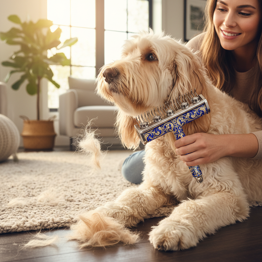 Dog Grooming with Rotating Rake