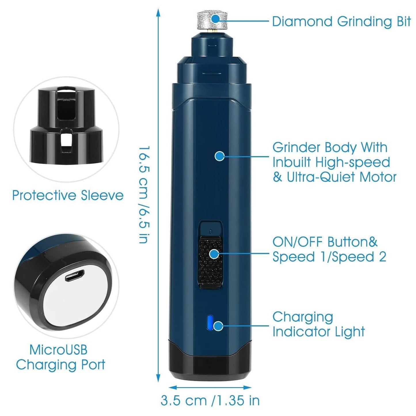 Dog Nail Grinder 2 Speeds Quiet USB Rechargeable