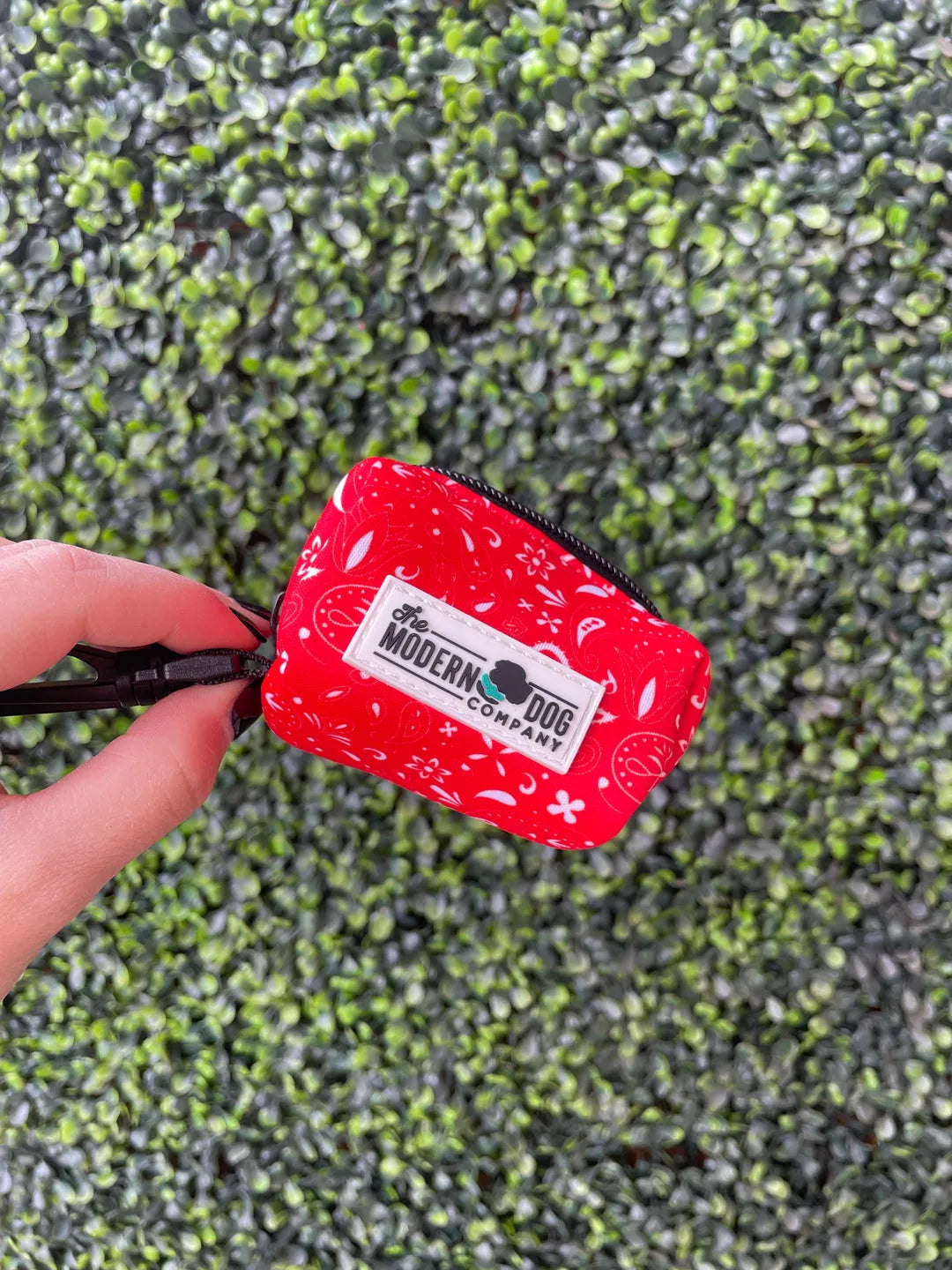 Red paisley neoprene dog poop bag holder by Purrfect Pet Kingdom, lightweight with easy clip, holds 1 roll, perfect for wa...