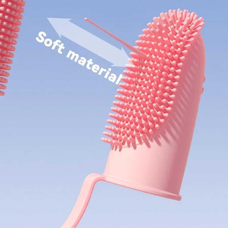 Light green Stevvex Dog Super Soft Pet Finger Toothbrush for teeth cleaning and bad breath care, ideal for dogs and cats.