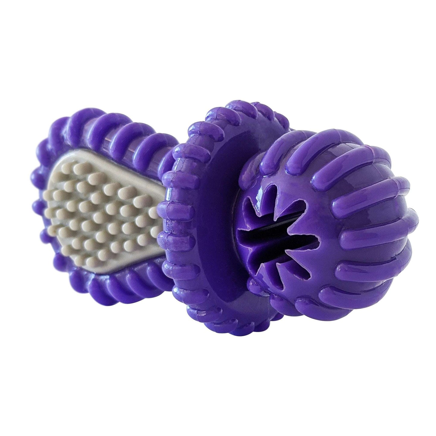 Purple dog teeth cleaning toy with ridges designed for effective dental care and playtime fun