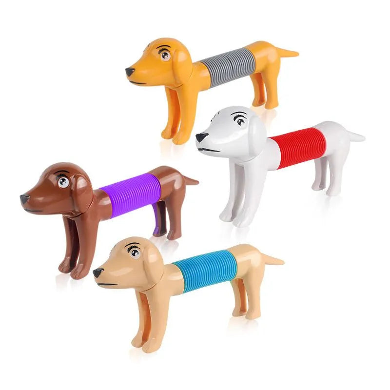 Colorful 4-pack Dog Telescopic Tubes by Berry Charmz, ideal sensory toys for kids and toddlers, perfect for dog party favors.