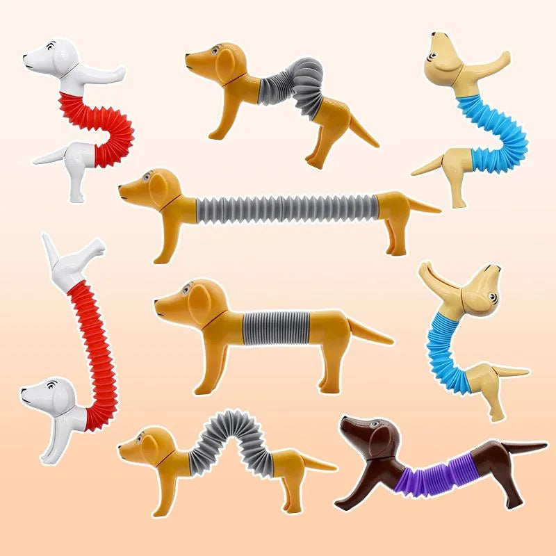 Colorful 4-pack Dog Telescopic Tubes by Berry Charmz, ideal sensory toys for kids and toddlers, perfect for dog party favors.