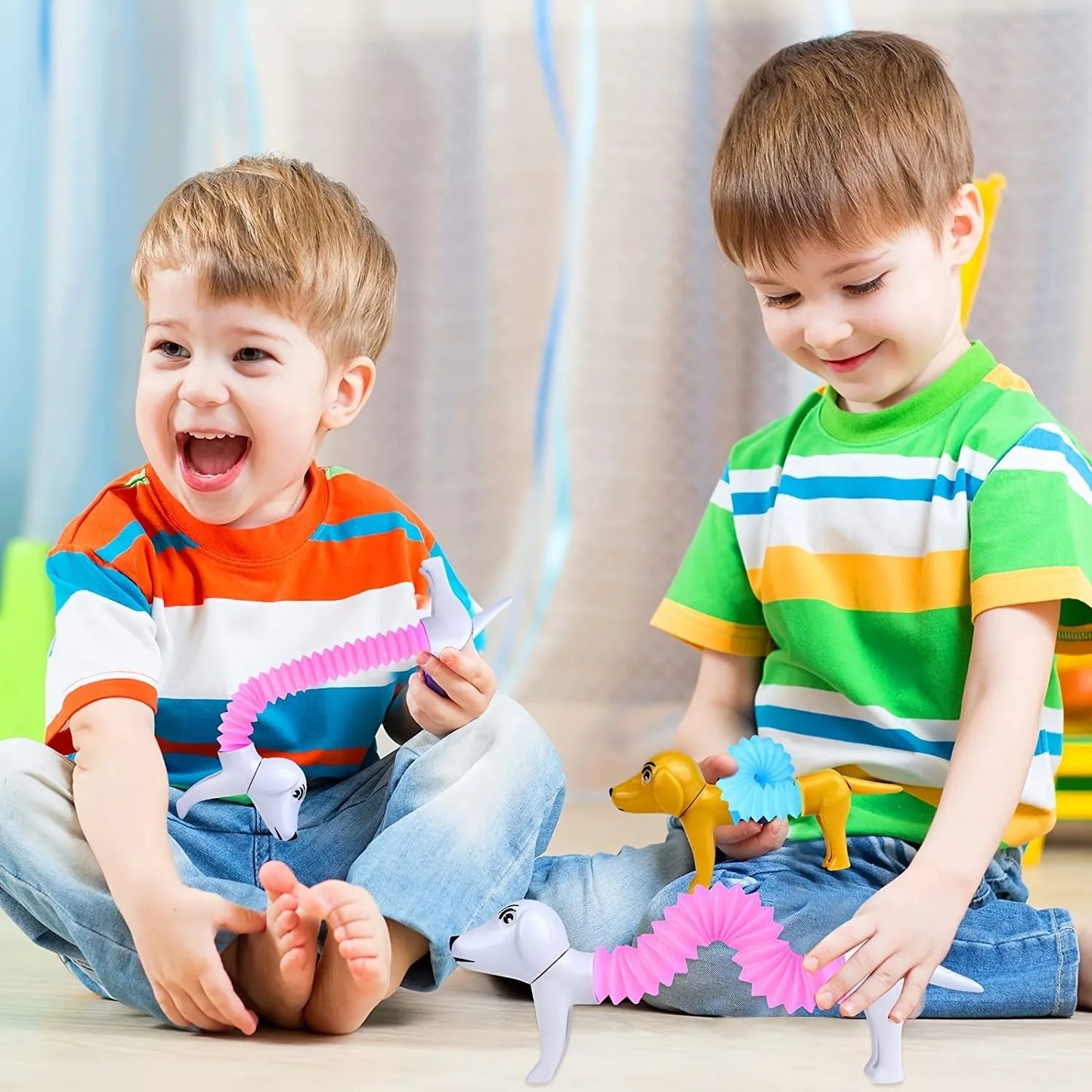 Colorful 4-pack Dog Telescopic Tubes by Berry Charmz, perfect sensory fidget toys for kids and toddlers, ideal for autism ...