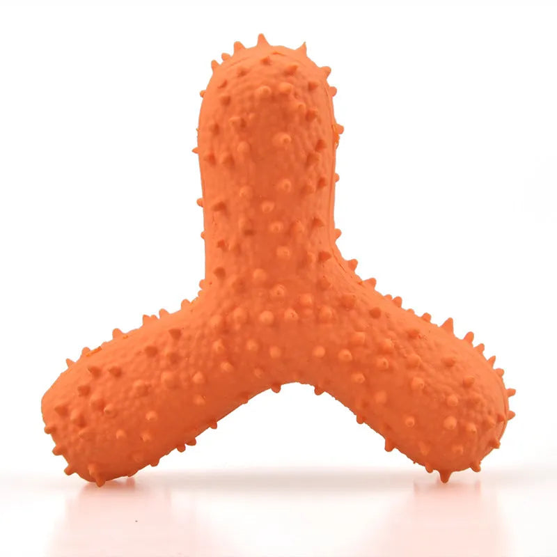 Durable latex squeaky dog toy by V.I.P Digital Presence in red square shape, perfect for teeth cleaning, size 13.02.