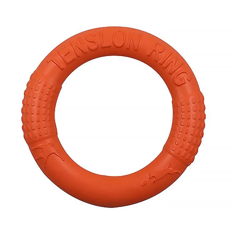 Interactive Berry Charmz dog training toy, outdoor floating flying disc, available in red, orange, and green, 18cm size.