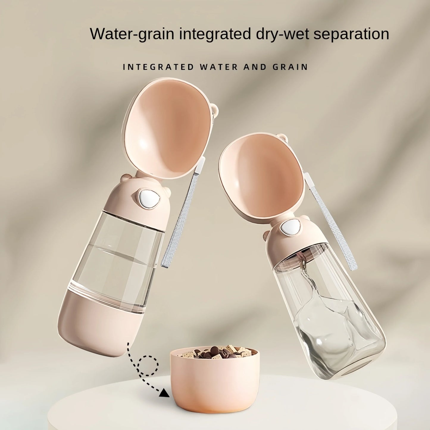 Dog travel water food dispenser with integrated dry-wet separation for feeding and hydration on the go