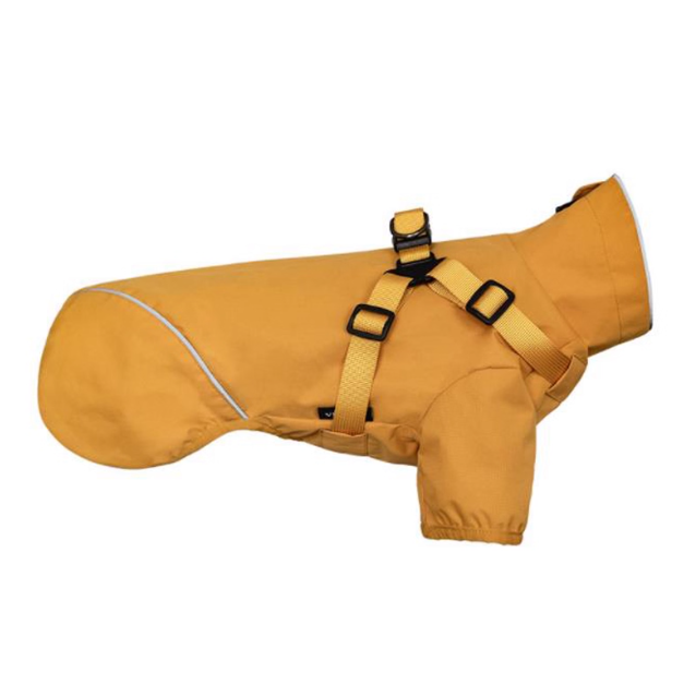 Dog waterproof reflective jacket in yellow with adjustable straps for rainy weather protection