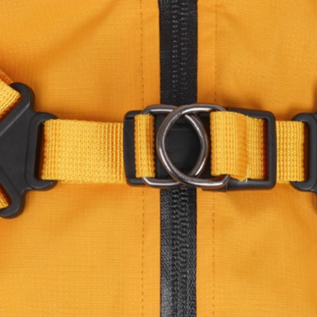 Close-up of Purrfect Pet Kingdom dog waterproof reflective jacket with adjustable straps and secure buckles