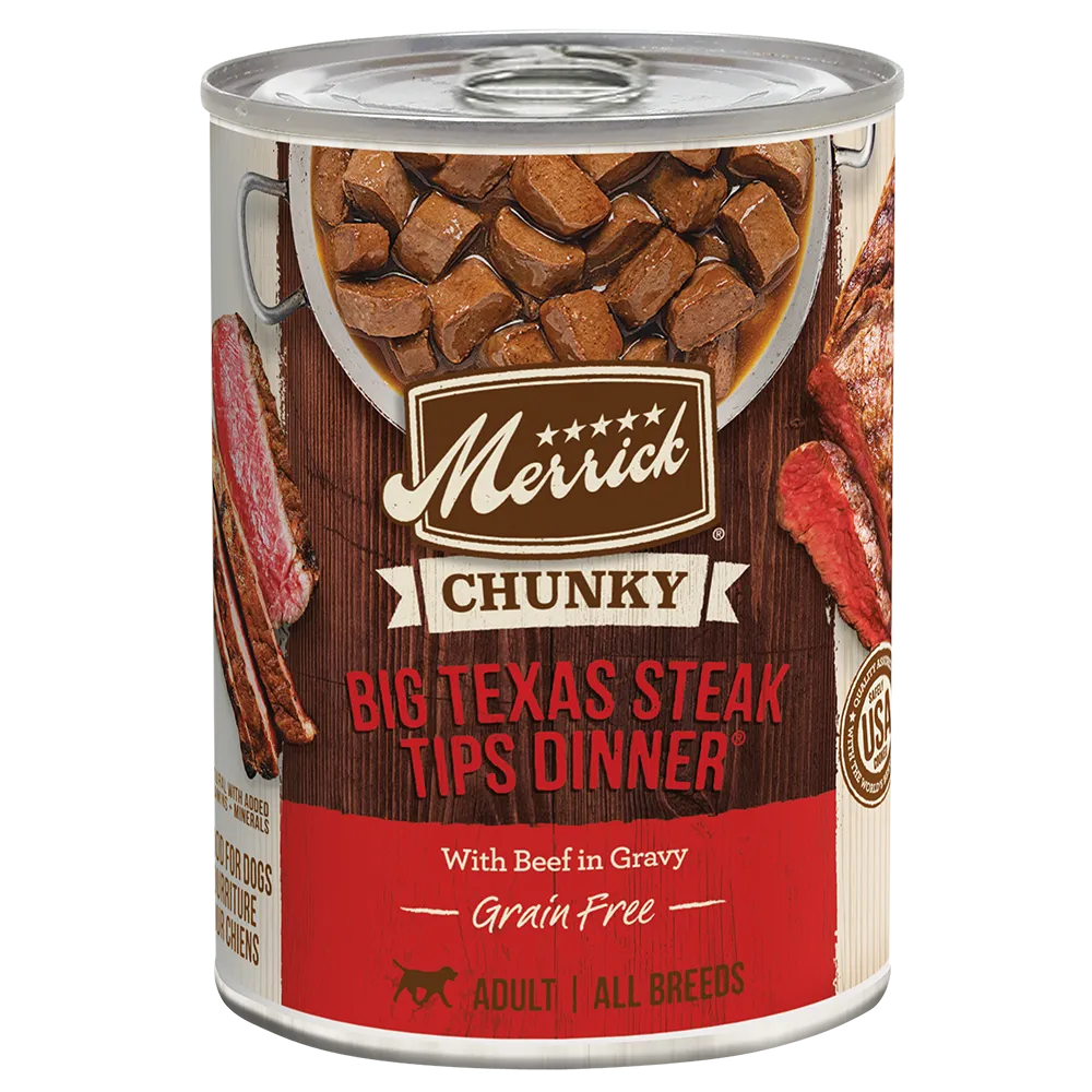 done - Purrfect Pet Kingdom  Merrick Chunky Grain Free Adult Big Texas Steak Dinner Wet Dog Food (12.7oz) - Food