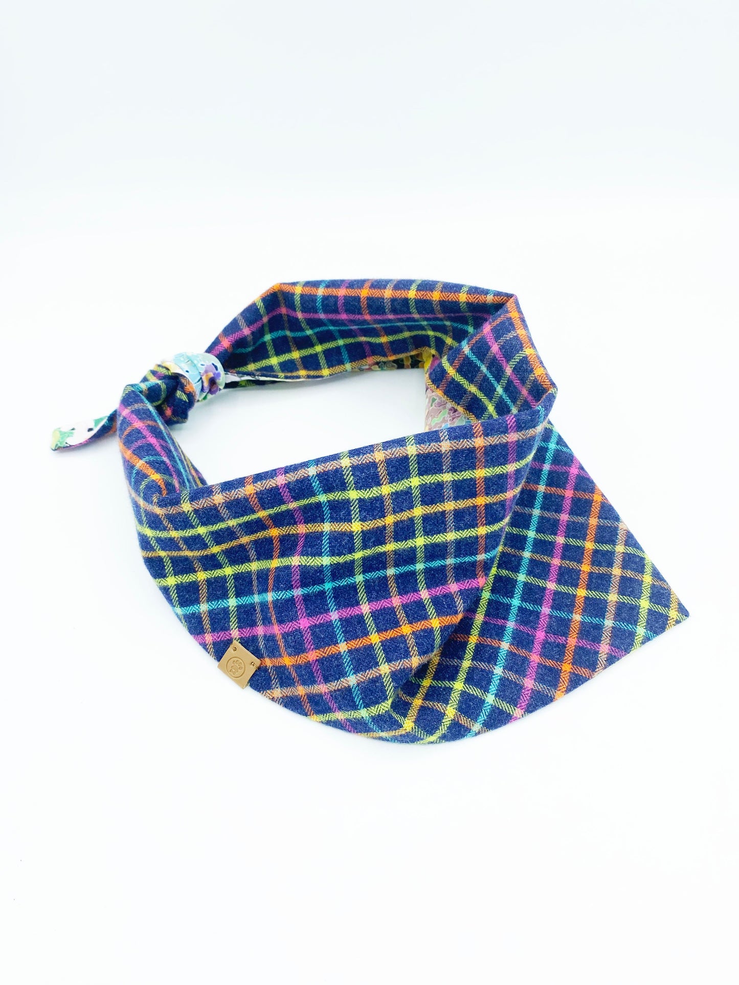 Bespoke Paws Double-Sided Dog Scarf in Colorful Plaid Design for Stylish Pets