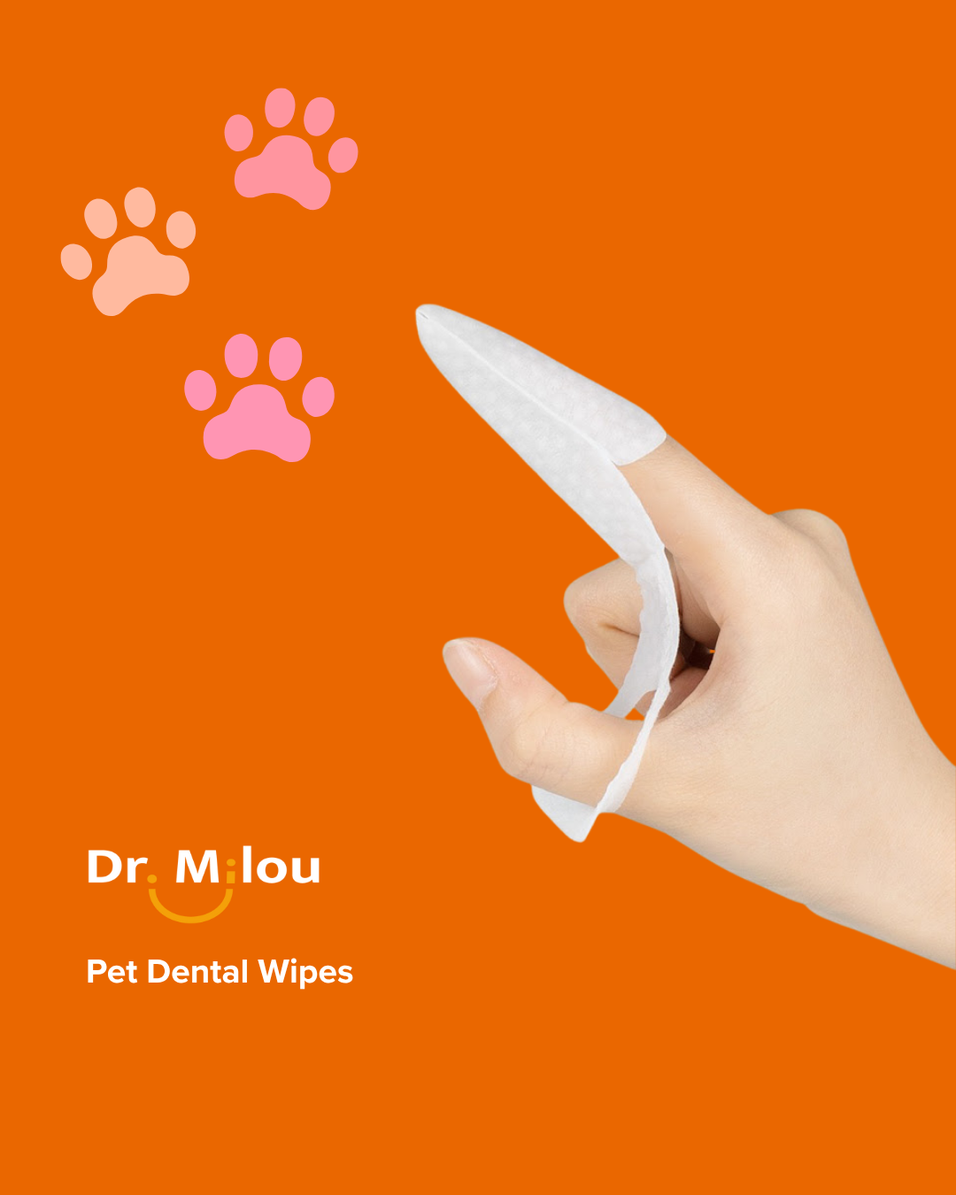 Hand using pet dental finger wipes for easy cleaning of pets' teeth and gums