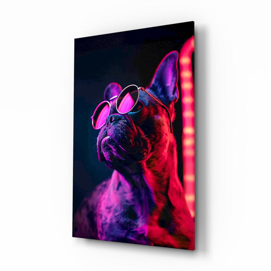 Dog with Glasses Glass Wall Art || Designer Collection