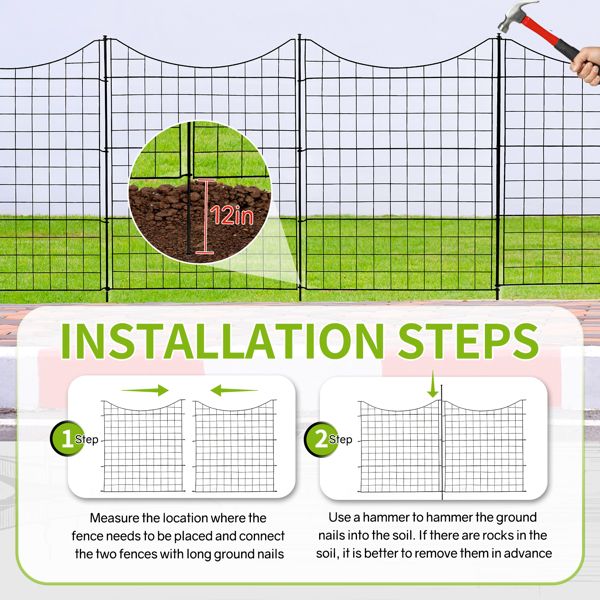 5 Panels Metal Decorative Garden Fence 36"(L)x39"(H), No Dig
