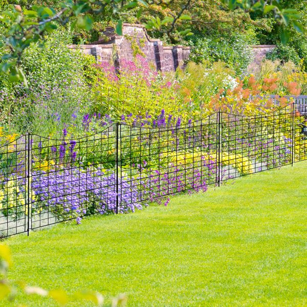 5 Panels Metal Decorative Garden Fence 36"(L)x39"(H), No Dig