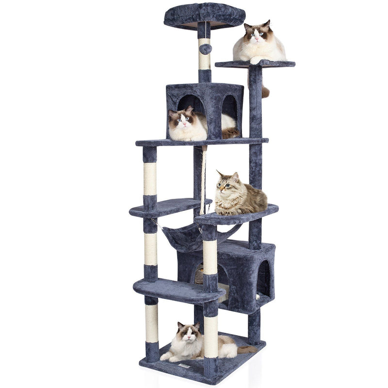 Cat Tree 72" Cat Tower with 2 Cat Condos Sisal Scratching Post Dark Grey