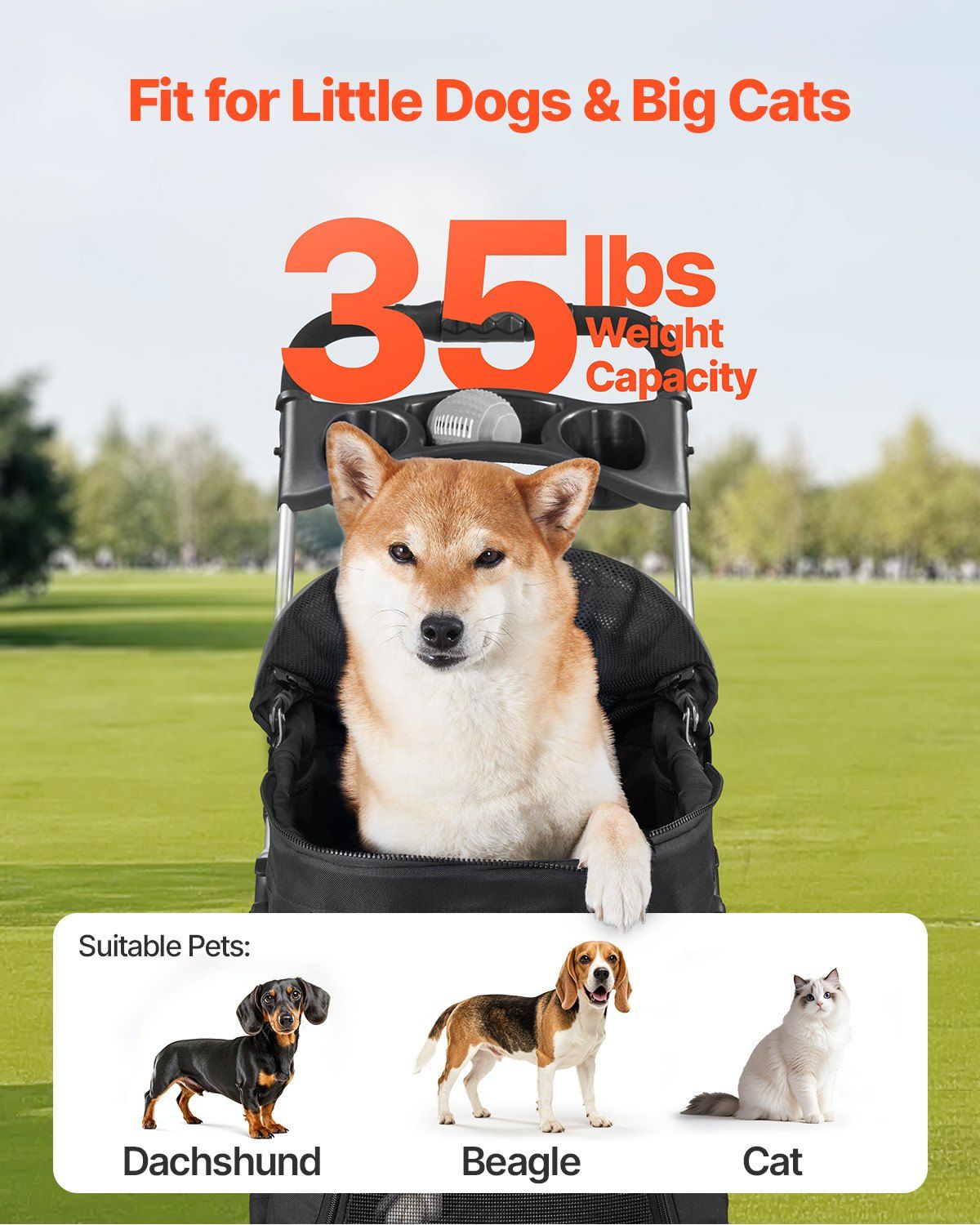 Pet Stroller -  35 lbs Weight Capacity, Foldable Dog Stroller