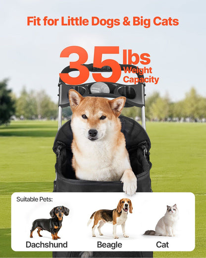 Pet Stroller -  35 lbs Weight Capacity, Foldable Dog