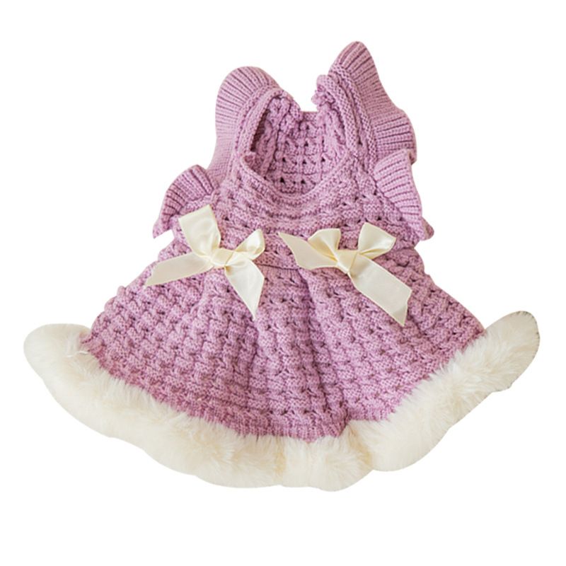 Warm Dog Sweater and Bow Skirt for Autumn and Winter - Thickened Dog Clothes Purrfect Pet Kingdom 