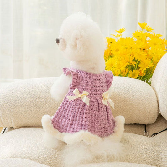 Warm Dog Sweater and Bow Skirt for Autumn and Winter - Thickened Dog Clothes Purrfect Pet Kingdom 