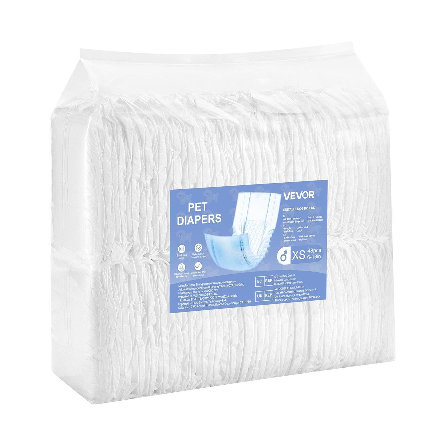 Disposable Male Dog Diapers Super Absorbent Male Dog Wrap XS Size 96 Count - Pee Mats - Berry Charmz