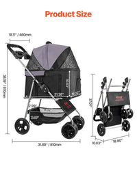 Pet Stroller 35 lbs Foldable 4 Wheels with Carrier