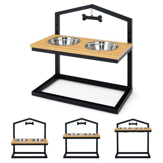 Adjustable Elevated Dog Feeder with 5 Height Settings - Premium Raised Pet Feeding Station with 2 Large Stainless Steel Bowls - Purrfect Pet Kingdom
