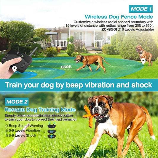 2 In 1 Wireless Dog Fence System - Waterproof Electric Pet Shock Boundary Purrfect Pet Kingdom 