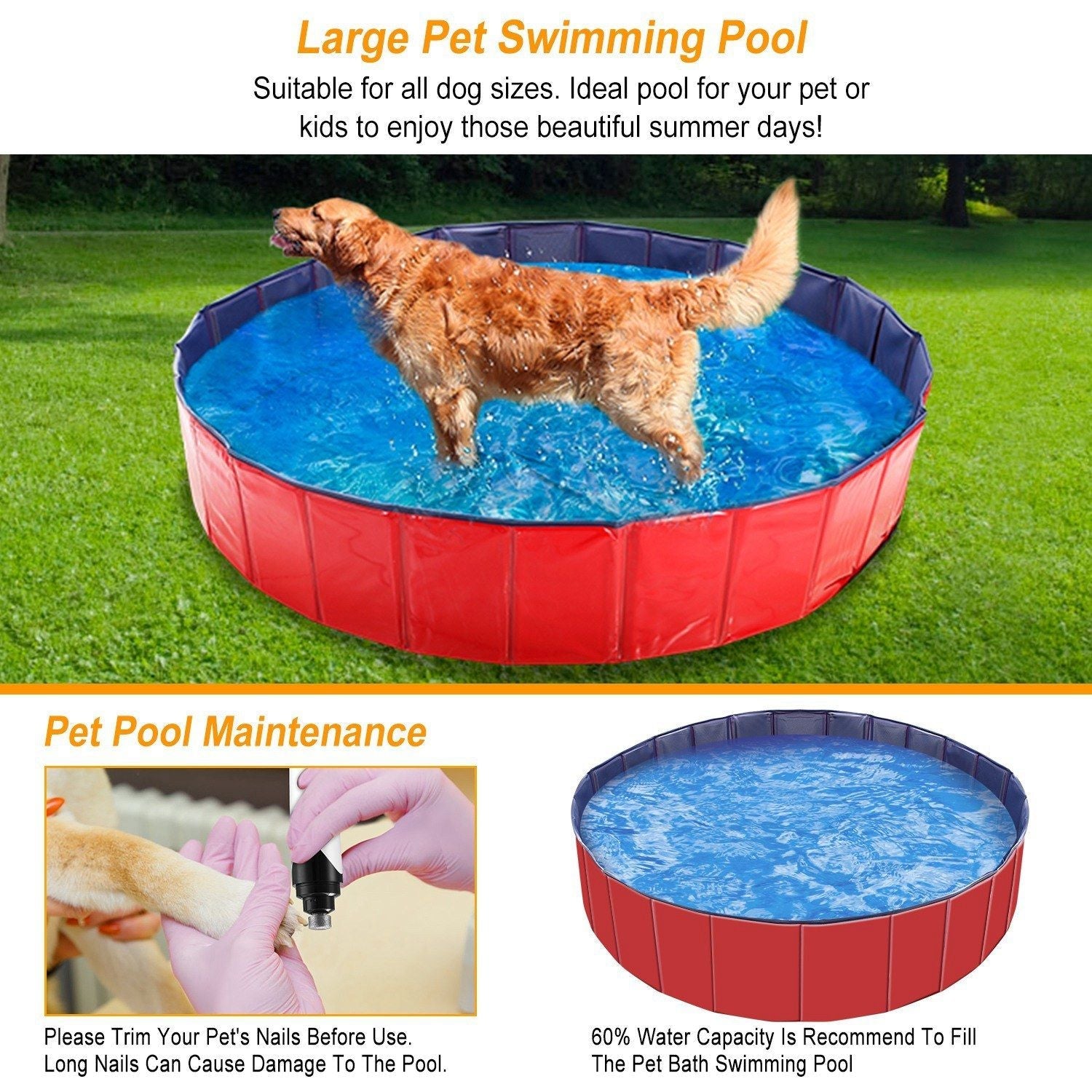 Foldable Pet Swimming Pool PVC Kiddie Baby Dog Swim Pool Bathing Tub Playmat Kids Pools - Pet Pool - Berry Charmz