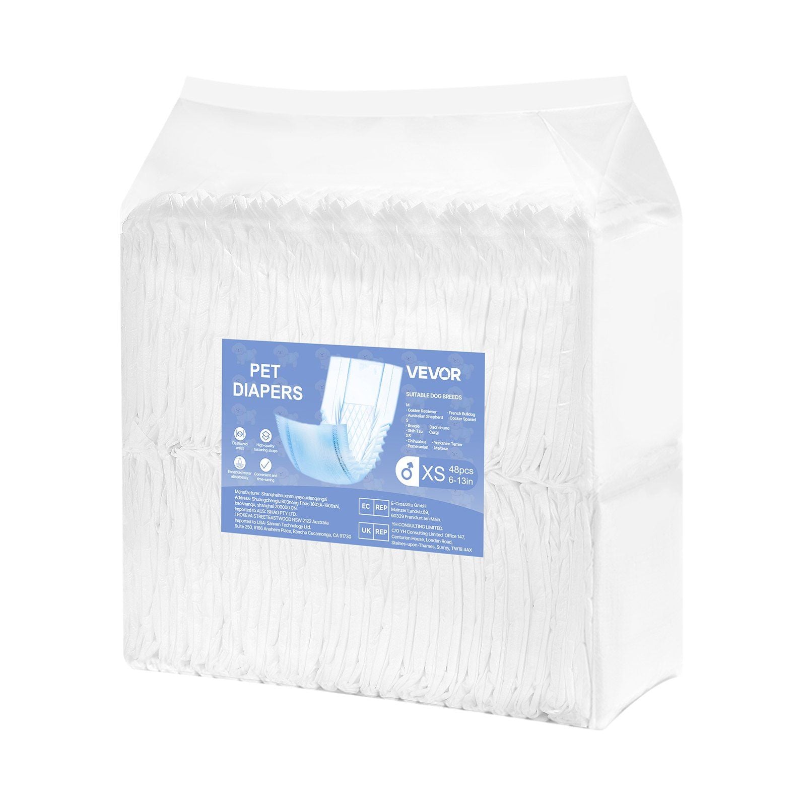 Disposable Male Dog Diapers Super Absorbent Male Dog Wrap XS Size 96 Count - Pee Mats - Berry Charmz