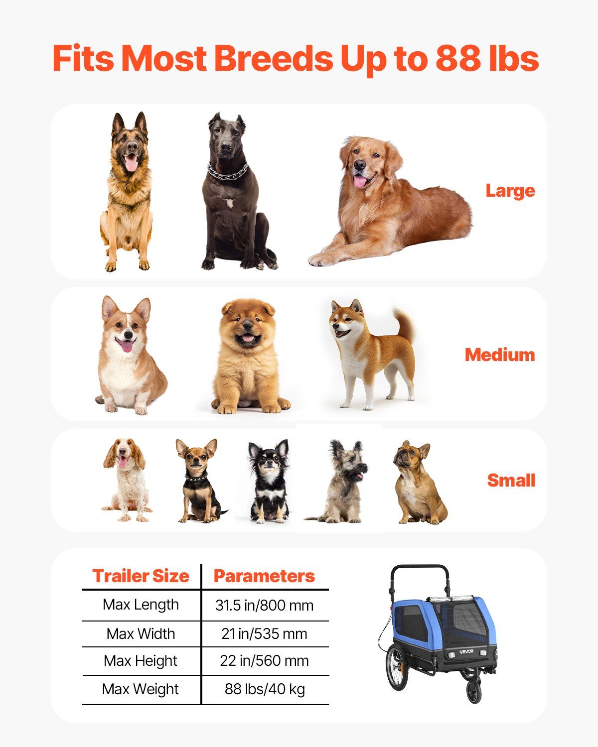 Dog Bike Trailer, Supports up to 88 lbs, 2-in-1 Pet Stroller Cart