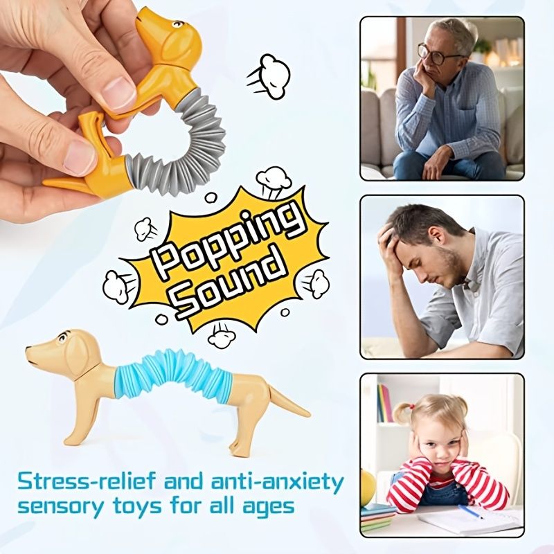 Dog Telescopic Tube; Autism Sensory Toys; 4Pcs pop Tubes; Fidget