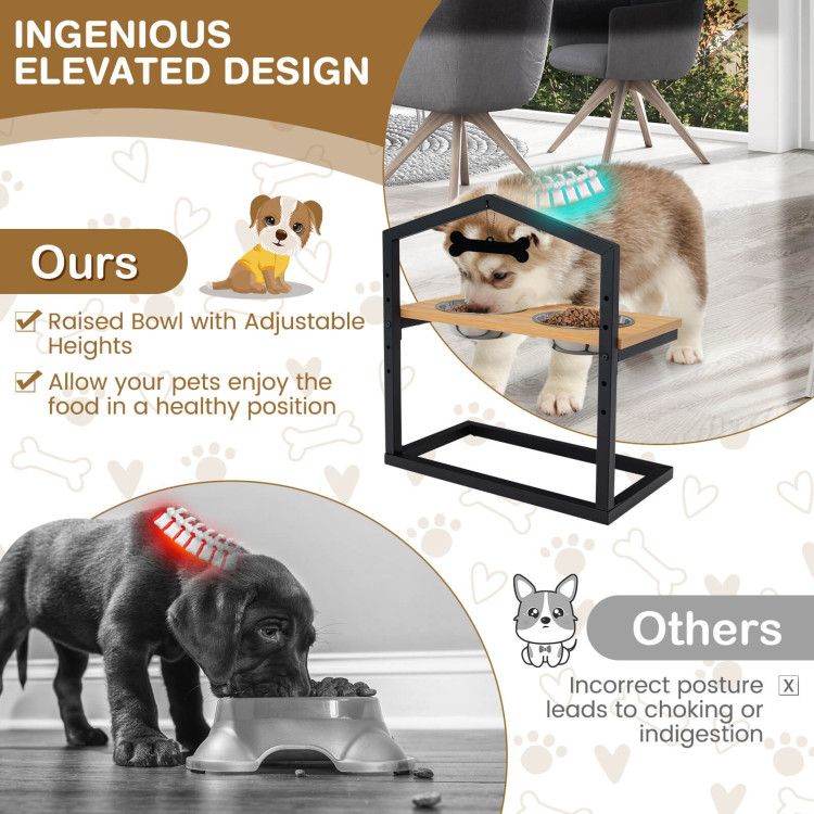 Adjustable Elevated Dog Feeder with 5 Height Settings - Premium Raised Pet Feeding Station with 2 Large Stainless Steel Bowls - Purrfect Pet Kingdom
