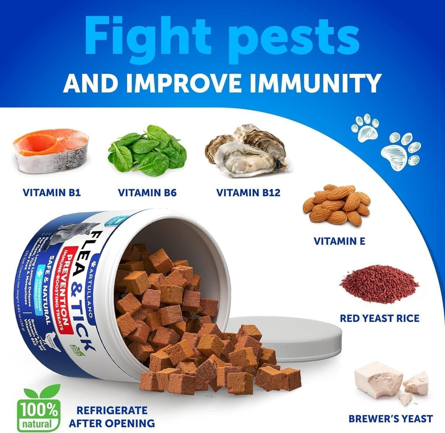 Flea Treatment for Cats Natural Flea and Tick Prevention Supplement for Cats Kittens Chewable Daily Oral Pills with Vitamins 135 Soft Chews Skin & Coat Dental treats Digestion - Pet GPS Tracking Collar - Berry Charmz