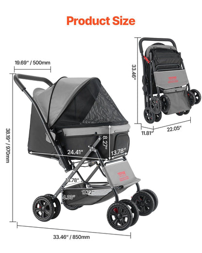 Pet Stroller Foldable 4 Wheels Travel Dog Stroller