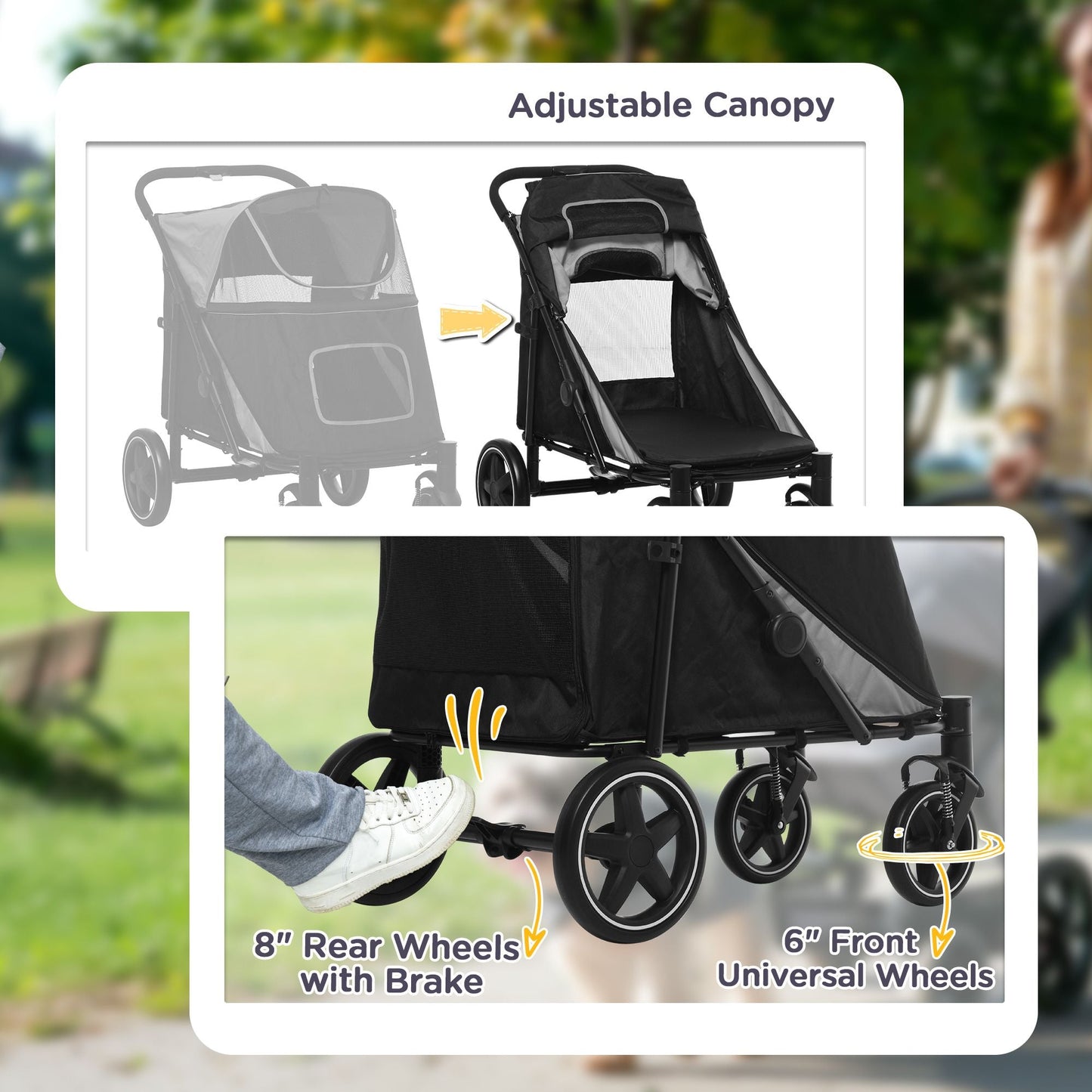 PawHut Pet Stroller Dog Cat Carriage One Click Fold with
