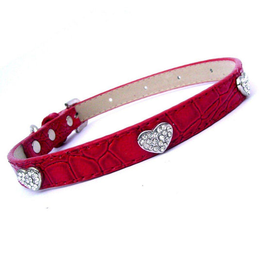 Red Croc Dog Collar with Crystal Heart: Unleash Their Inner Sparkle! Purrfect Pet Kingdom 