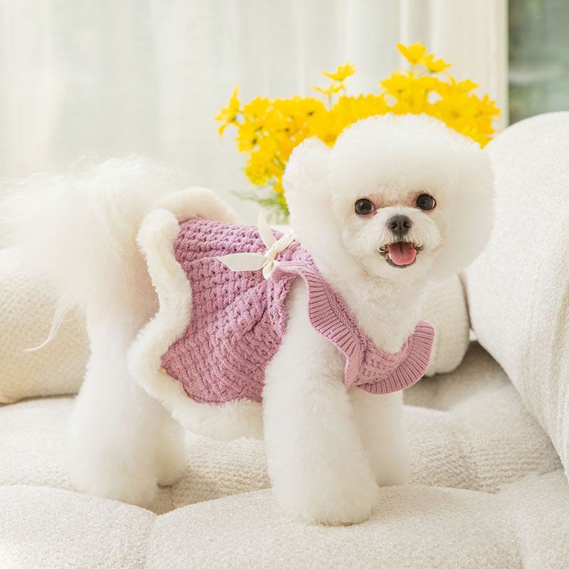 Warm Dog Sweater and Bow Skirt for Autumn and Winter - Thickened Dog Clothes Purrfect Pet Kingdom 