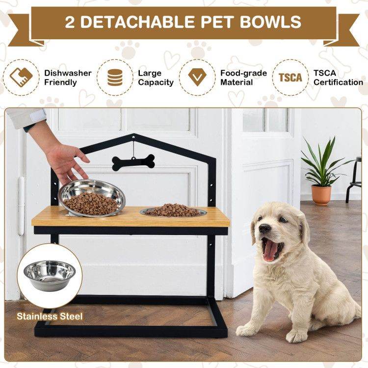 Adjustable Elevated Dog Feeder with 5 Height Settings - Premium Raised Pet Feeding Station with 2 Large Stainless Steel Bowls - Purrfect Pet Kingdom