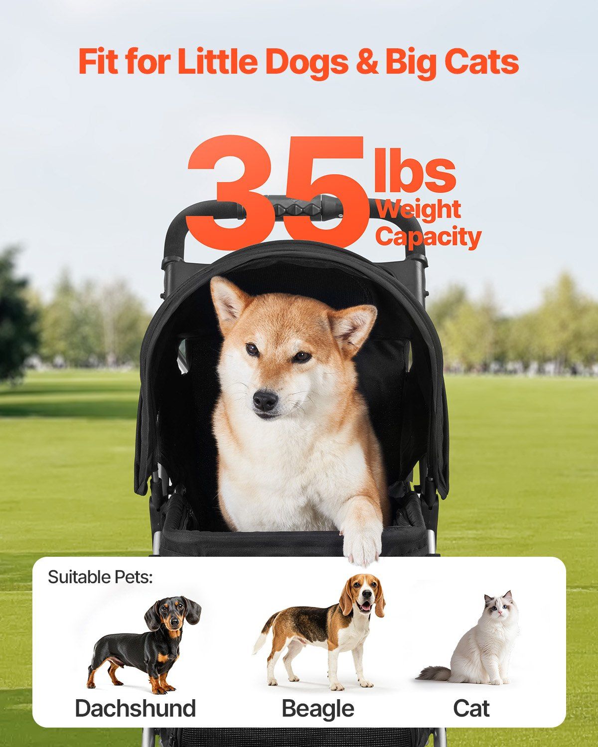 Pet Stroller Foldable 3 Wheels Dog Stroller with Brake up to