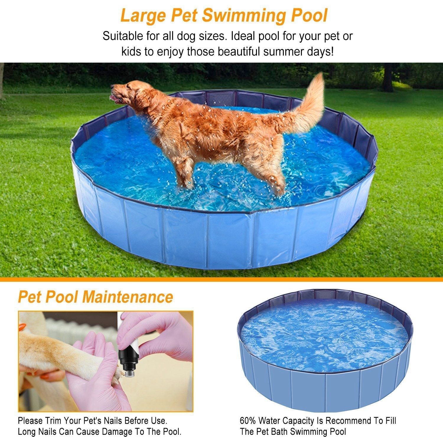 Foldable Pet Swimming Pool PVC Kiddie Baby Dog Swim Pool Bathing Tub Playmat Kids Pools - Pet Pool - Berry Charmz