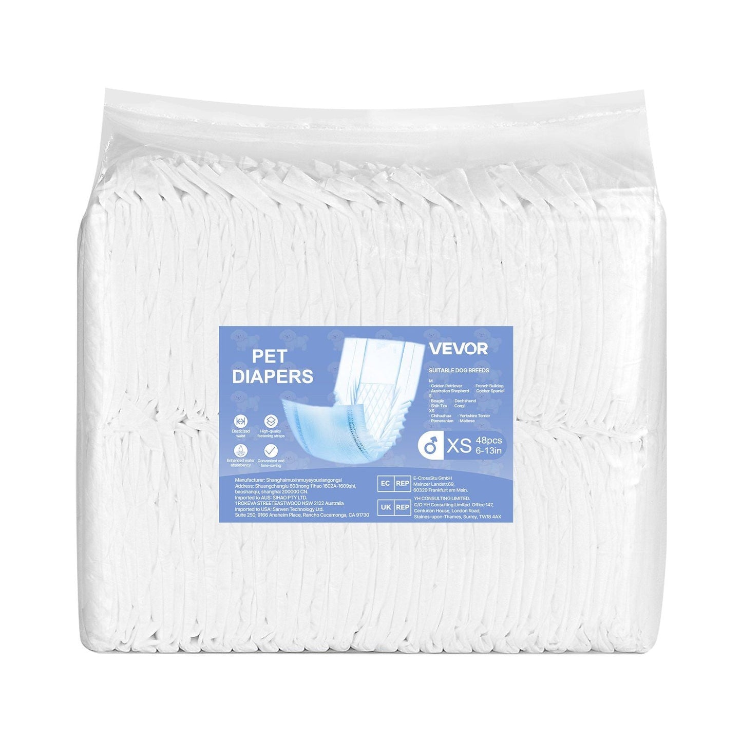 Disposable Male Dog Diapers Super Absorbent Male Dog Wrap XS Size 96 Count - Pee Mats - Berry Charmz