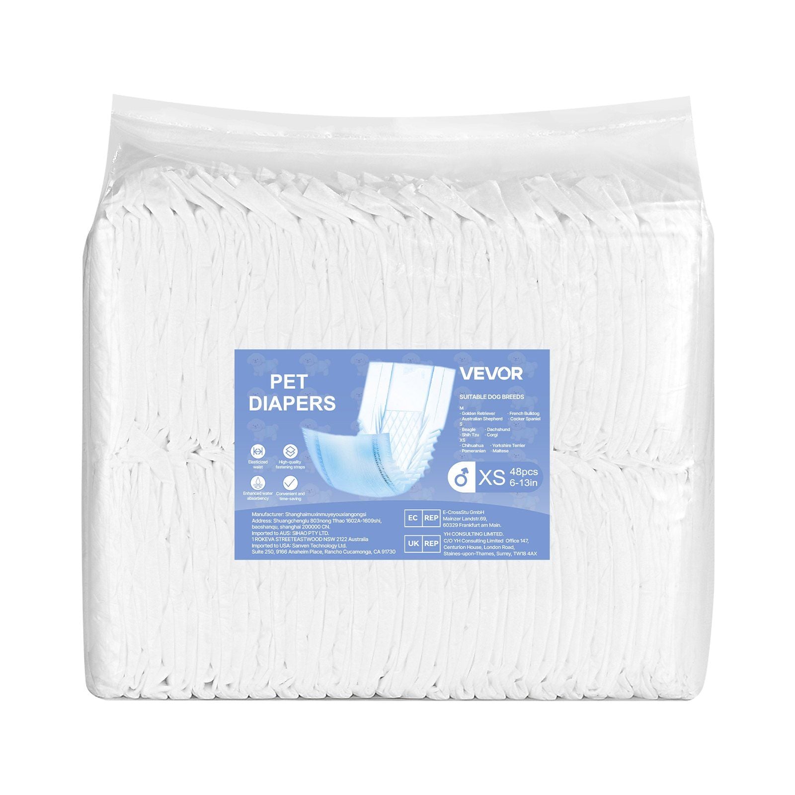 Disposable Male Dog Diapers Super Absorbent Male Dog Wrap XS Size 96 Count - Pee Mats - Berry Charmz