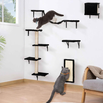 Purrfect Pet Kingdom Cat Wall Shelves Set – Elevated Perches & Scratching Posts Black Purrfect Pet Kingdom