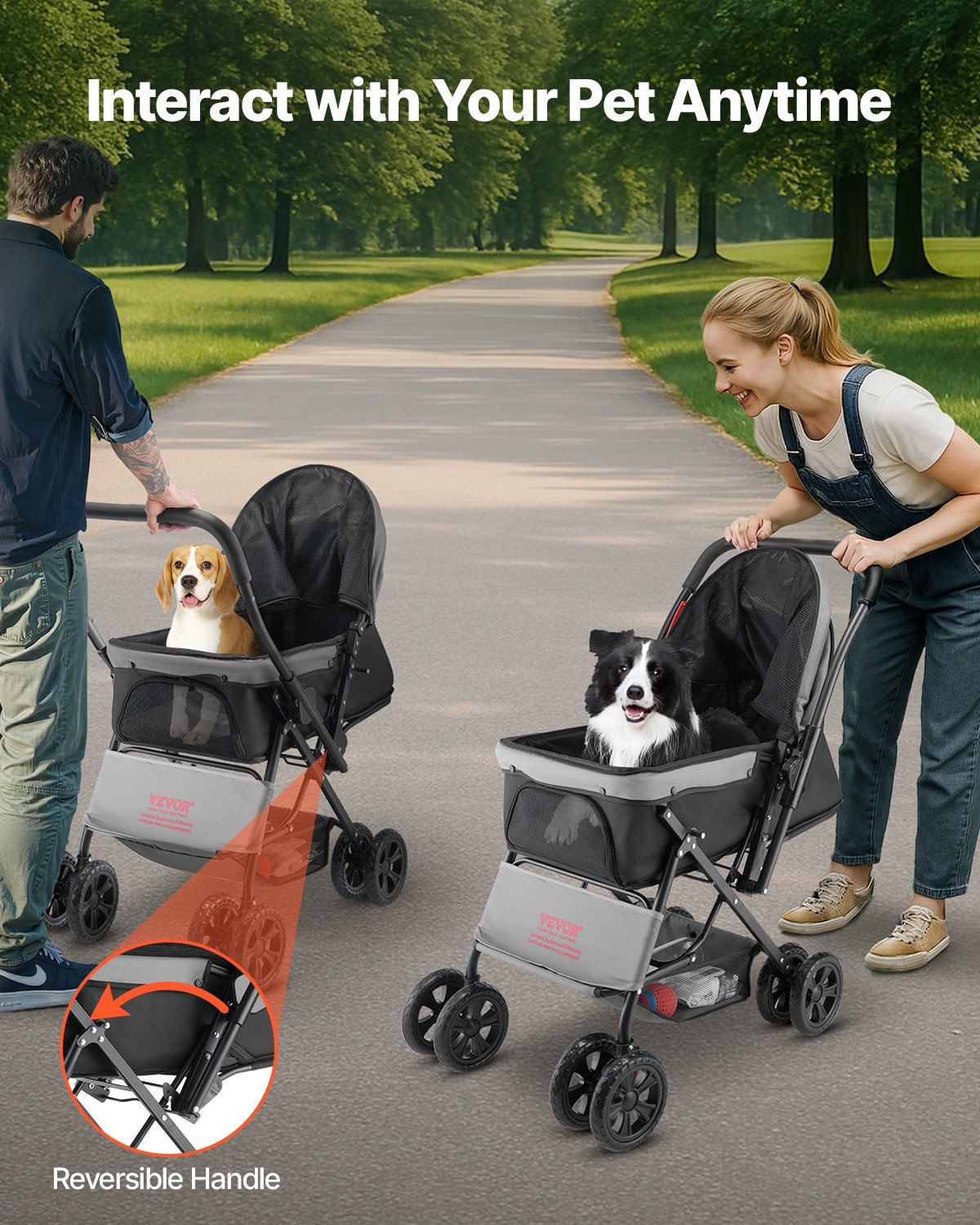 Pet Stroller Foldable 4 Wheels Travel Dog Stroller Reversible